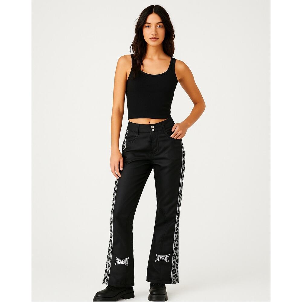 Y2K LBZ Low Waist Leopard Motorcycle Pants, Flare, Rare Vintage, Women’s Size 5 - Picture 2 of 10